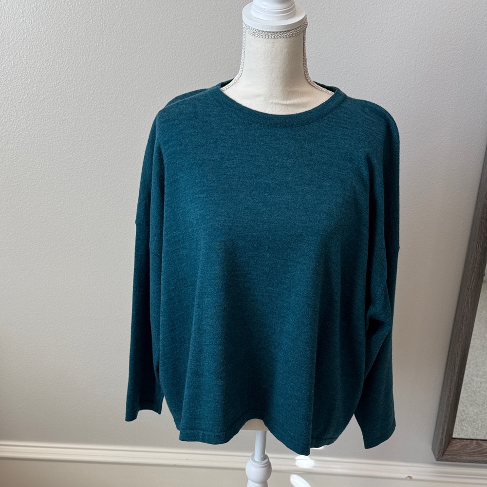Eskandar Teal Wool Crew Neck Sweater
